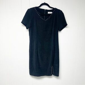 VTG 90s CDC Elegant Faux Suede Black Mini Dress with Stud Details 10